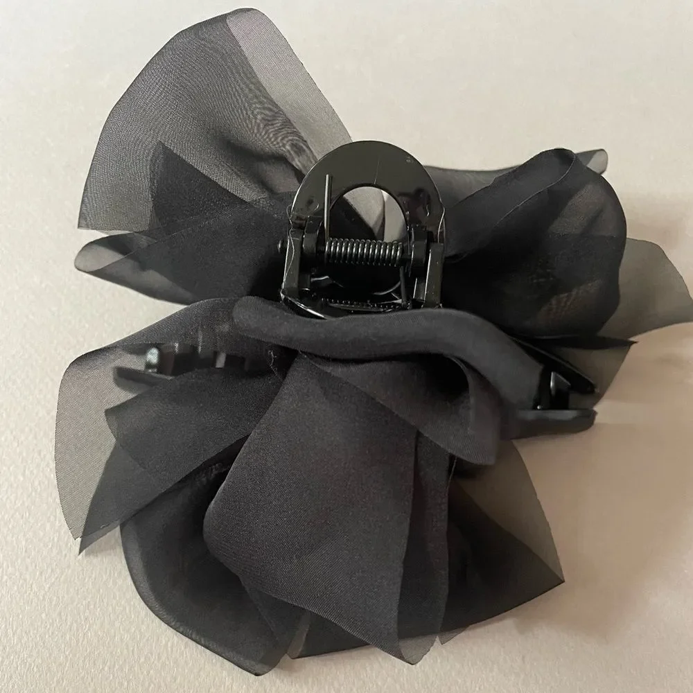 Black Floral Bow Hair Clip N1459